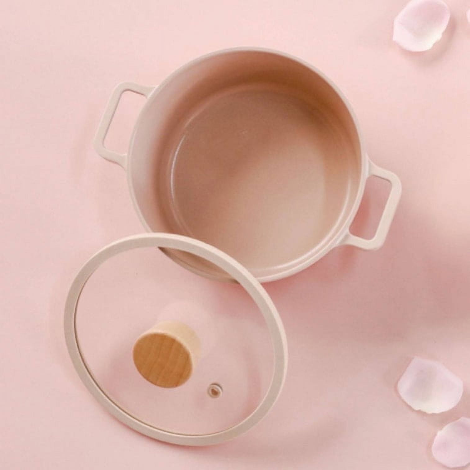 FIKA 1.3QT Peach Ceramic Mini Stockpot with Wooden Handle