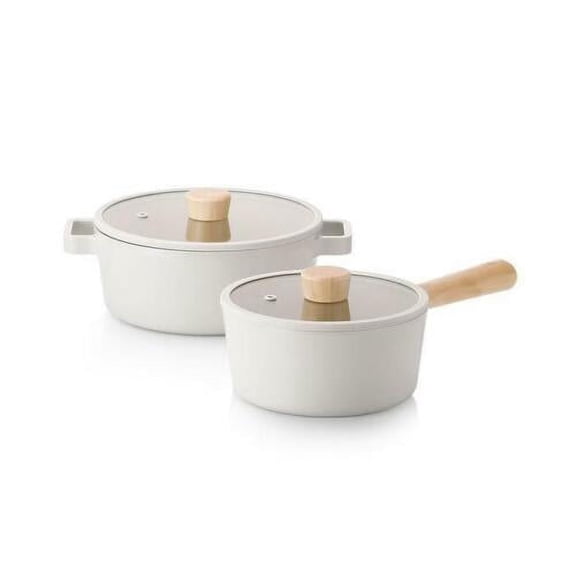 NEOFLAM FIKA Pot Set | 7" (18cm) Sauce Pan & 9" (22cm) Low Pot with Lid | Made in Korea