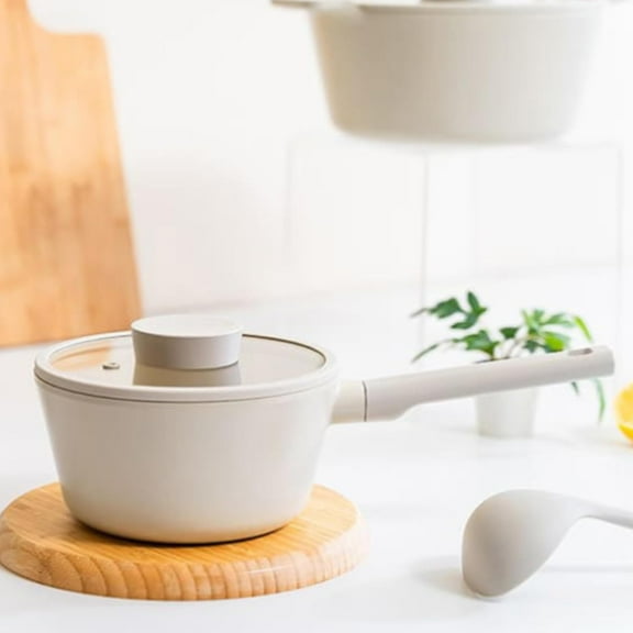 NEOFLAM Vulcan Ivory 2QT Nonstick Saucepot with Glass Lid, 7" Ceramic Coated, Induction Compatible, Made in Korea