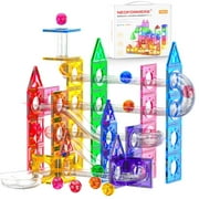 NEOFORMERS Marble Run Magnetic Tiles for Kids   115PCS STEM Educational Construction Building Blocks Race Track Toy Set