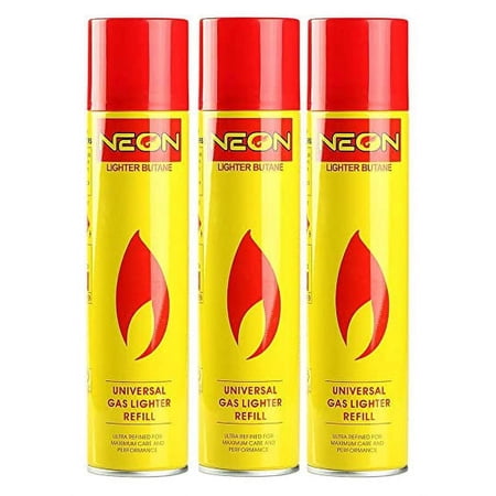 NEON 10.14 oz Lighter Gas Refill Butane Universal Fluid Fuel Ultra Refined 3 Pack Yellow