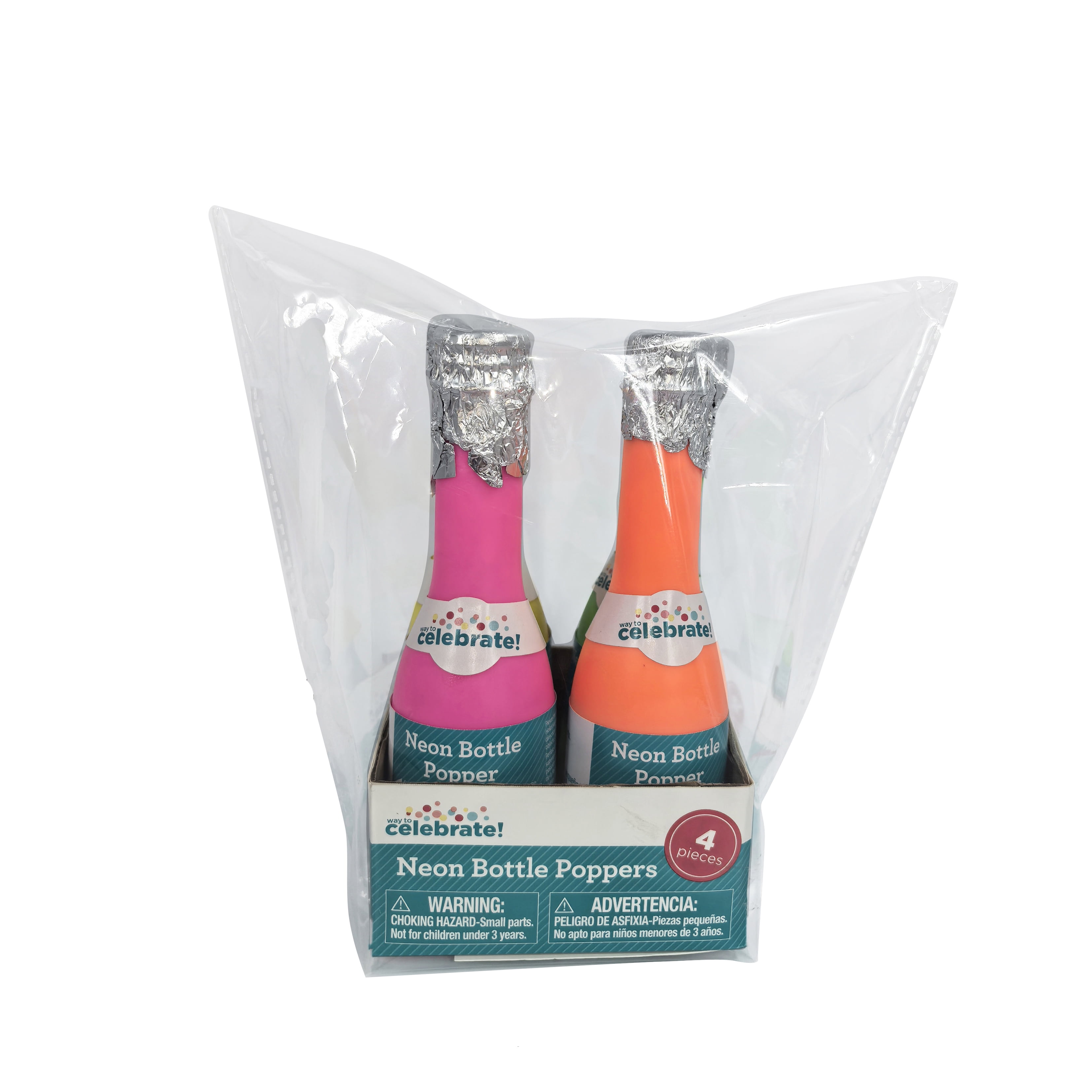 Neon Bottle Confetti Popper, 4 Pack, Adults, by Way To Celebrate