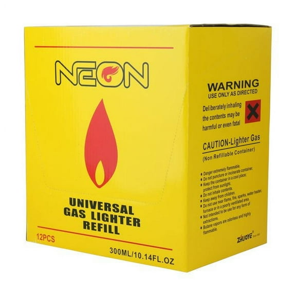 NEON Universal Butane Gas Lighter Refill Ultra Refine - 12 Pack Display (Yellow)