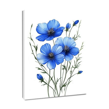 NEONWE Blue Floral Canvas Wall Art Watercolor Blue Flower Green Leaf Vintage Plant Painting Prints Posters Living Room Decor Rustic Wildflower Home Art Bedroom Bathroom Office Wall Decor