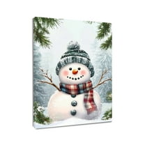NEONWE Christmas Snowman Canvas Wall Art Green Hat Red Scarf Winter Forest Eucalyptus Leaves Prints Posters Living Room Decor Funny Holiday Home Art Bedroom Bathroom Office Wall Decor 12x12in