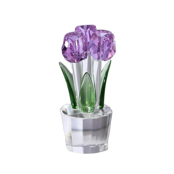 NEONWE Crystal Tulips Flower Figurines, Mini Glass Bouquet Collectible Figurines Home Decor Keepsake Gifts for Women Mom