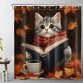thumbnail image 1 of NEONWE Fall Cat Shower Curtain Funny Kitten Orange Maple Leaf Autumn Forest - Rustic Scenery Thansgiving Bathroom Decor, Easy Care Polyester Fabric 72x72 Inch with Hooks, 1 of 6