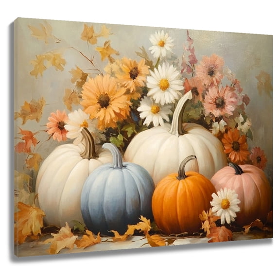 NEONWE Fall Pumpkin Canvas Wall Art Vintage Watercolor Floral Pumpkins Autumn Maple Leaf Prints Posters Living Room Decor Halloween Thanksgiving Rustic Home Art Bedroom Bathroom Office Wall Decor