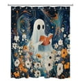 thumbnail image 1 of NEONWE Halloween Ghost Shower Curtain Cute Watercolor Floral Fall Forest Daisy Bathroom Shower Curtain Spooky Funny Rustic Art Home Decor, Waterproof Polyester Fabric with Hooks, 72Lx60W Inches, 1 of 6