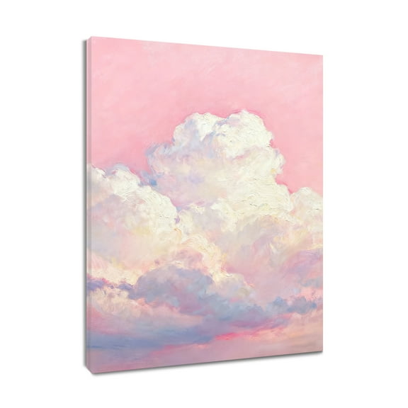 NEONWE Pink Clouds Canvas Wall Art Watercolor Sky White Clouds Natural Landscape Prints Posters Living Room Decor Abstract Painting Home Art Bedroom Bathroom Office Wall Decor, 16x12 Inches
