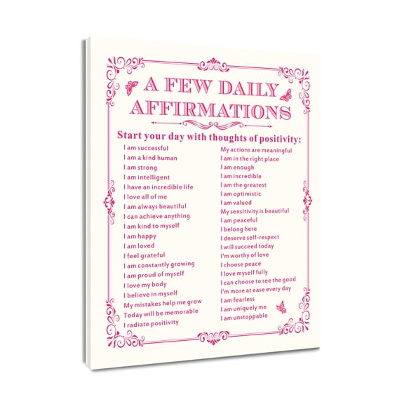 NEONWE Pink Inspirational Quotes Wall Art, A Few Daily Affirmations Metal Sign Canvas Prints Ready to Hang, Motivational Aesthetic Wall Art Decor for Home Living Room Bedroom Bathroom, 12x12 Inches
