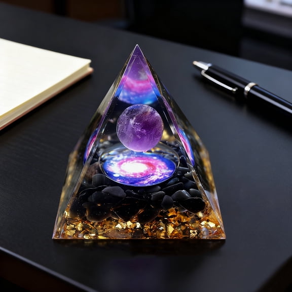 NEONWE Purple Crystal Pyramid Obsidian Chakra Meditation Reiki Healing Energy Desktop Decoration for Office and Home, Valentine's Day Gift
