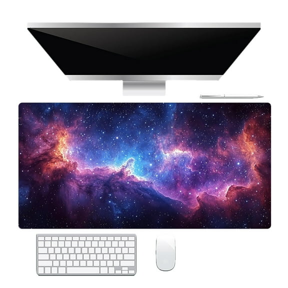 NEONWE Starry Night Gaming Mouse Pad Purple Cloud Red Sky Stars Fantastic Large Desktop Mouse Pad with Stitched Edges Non-slip Rubber for Work Game Office Home, 3mm Thick, 31.5 X 15.75 Inch