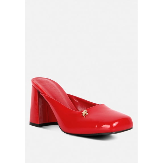 NEOPLAST Red Patent PU Block Heeled Mules