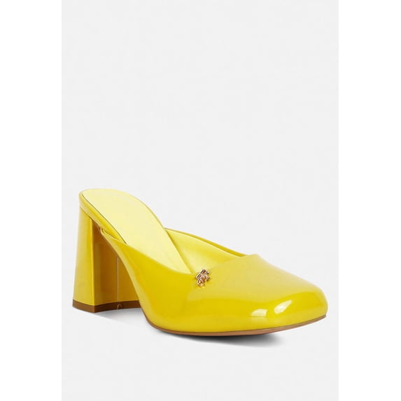 NEOPLAST Yellow Patent PU Block Heeled Mules