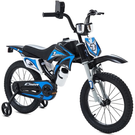 NEORIVER 16 Inch Motocross Style Kids Bike – Training Wheels, Roaring Sound Maker, Number Plate & Dashboard Included – Easy Assembly – Ages 3-12 Boys Girls