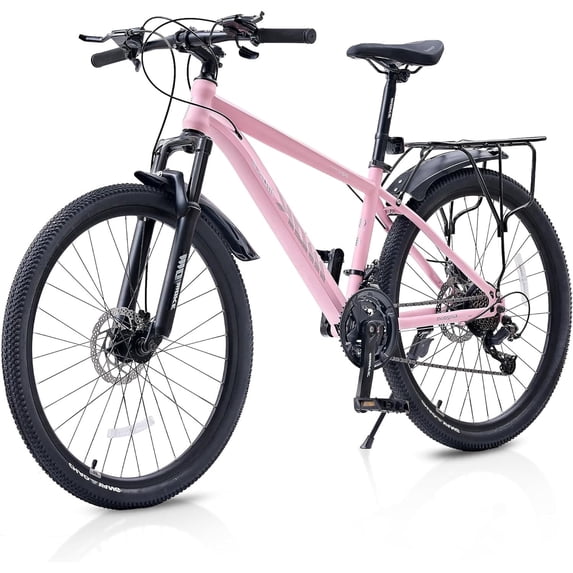 NEORIVER 24 Inch Mountain Bike, 21-Speed All-Terrain Bicycle with Suspension Fork, Dual Disc Brakes, Rear Rack & Internal Cable Routing