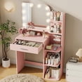 thumbnail image 1 of 32" Makeup Vanity Desk with Mirror and Lights, 3 Lighting Colors, 5 Storage Shelves & Large Drawer, Pink Vanity Set for Bedroom, Girls and Women, 1 of 9