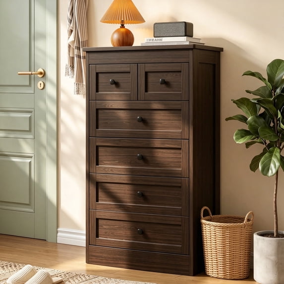 NEORIVER 6 Drawer Tall Dresser, Modern Farmhouse Chest of Drawers with Assembly Video Guide