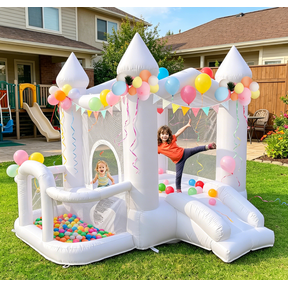 NEORIVER 9FT Inflatable Bounce House Castle Style White with Slide