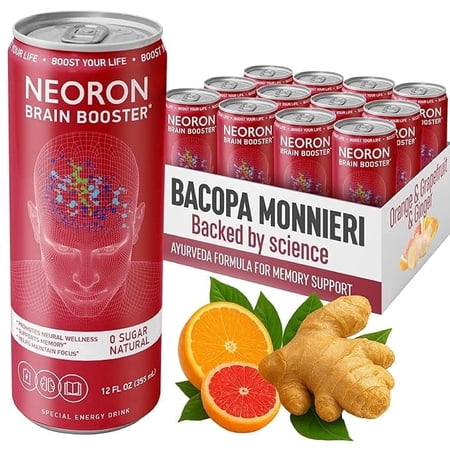 NEORON Focus + Calm | Nootropic Drink for Mental Clarity - Stress & Burnout Support (12-Pack, Ginger Kick-Orange-Grapefruit, Sugar-Free)