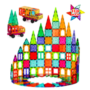 NEORORMERS 110PCS Magnetic Tiles with 2 Cars, STEM 3D Building Blocks for Kids