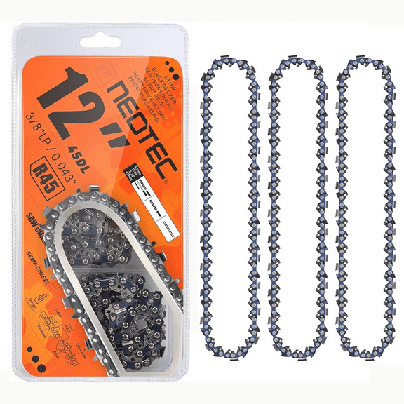 NEOTEC 12 Inch 3-Pack Chainsaw Chain, 3/8"LP Pitch .043 Gauge 45DL, Fits for DeWalt Craftsman Makita