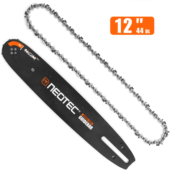 NEOTEC NCS2500 Chainsaw Bar , 12 Inch 3/8 LP .050 44DL Chain Guide Bar Combo for Efficient Wood Trimming, Cutting Branches & Limbing
