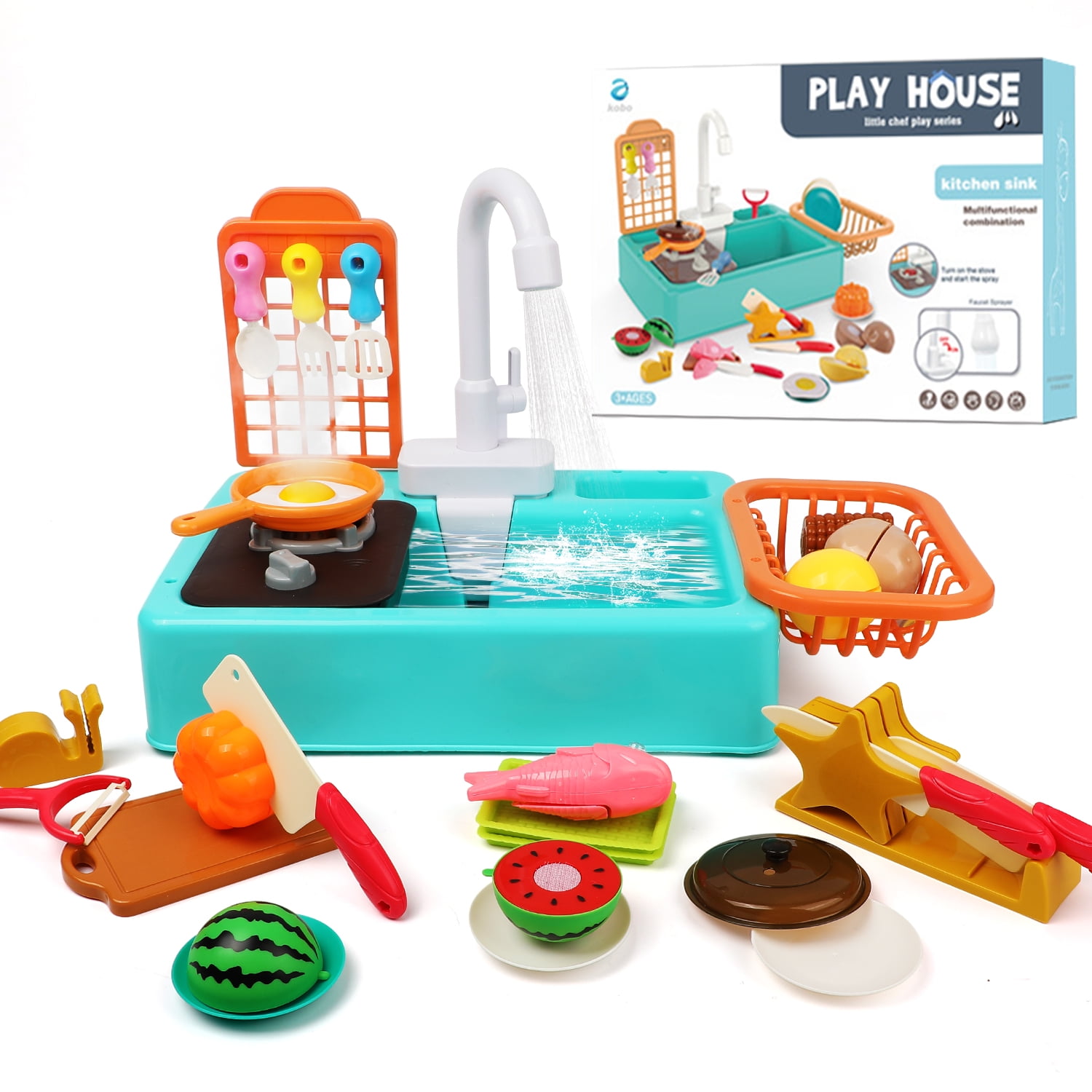 NEOWEEK 35 PCS Play Sink Toy for Toddlers, Kids Play Kitchen Set with
