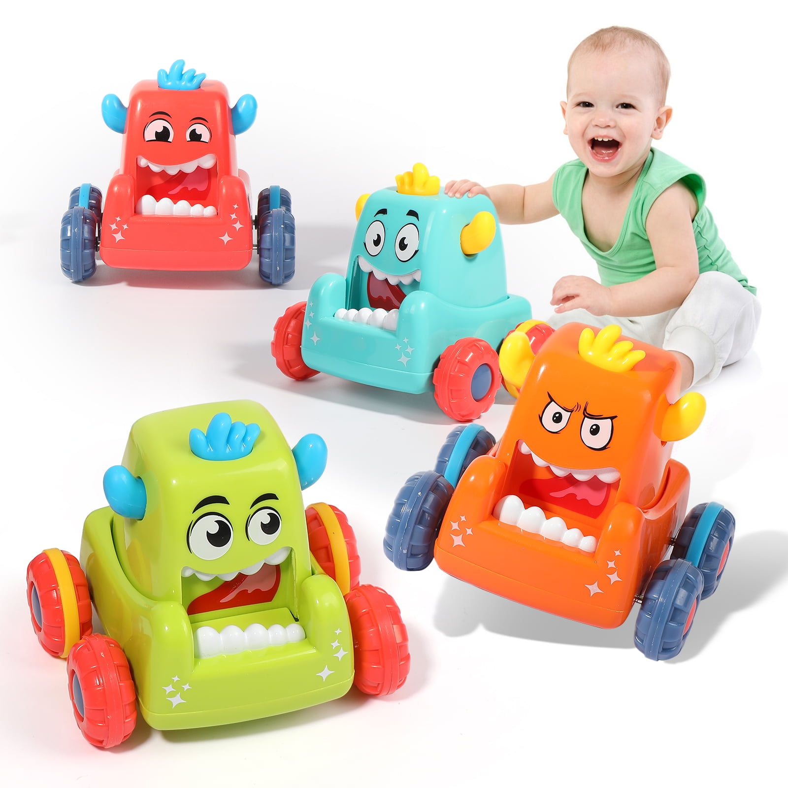 NEOWEEK 4 Pcs Car Toys for Toddlers 1 2 3 Years Old, Press and Go Cars