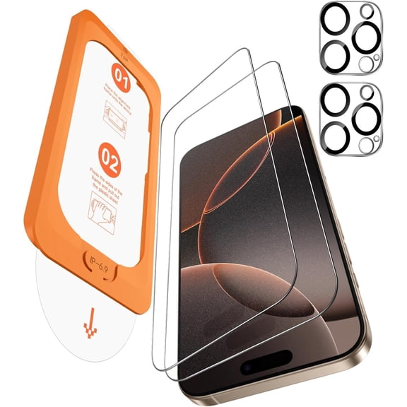 NEOYFC for 2+2 Pack Glass Screen Protector for iPhone 16 Pro Max, [Auto-alignment, auto-dust removal], Anti-Glare & Anti-Fingerprint Case Friendly Tempered Glass Film