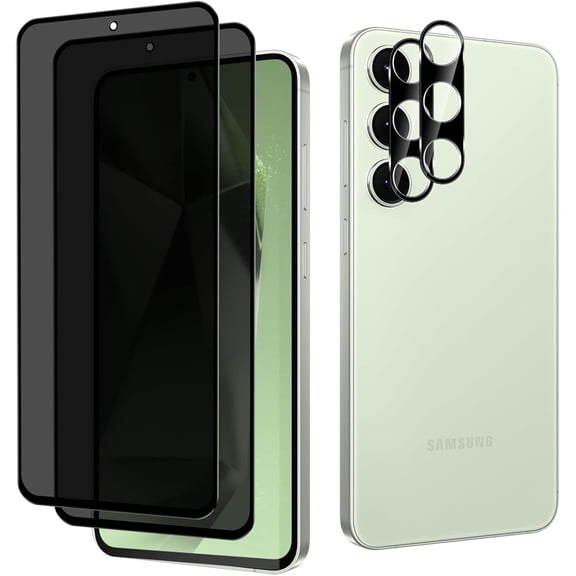NEOYFC for 2+2 Pack Privacy Screen Protector for Samsung Galaxy S24 FE With 2 Pack Camera Lens Protector,Full Coverage Anti-Spy Tempered Glass Film,9H Hardness,Bubble Free,Easy to Install