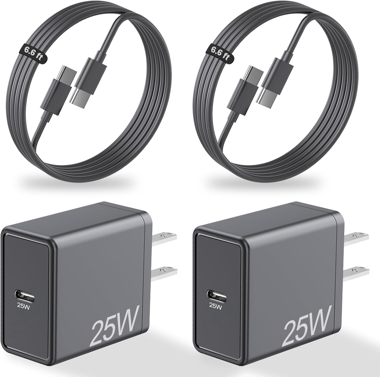 NEOYFC 2 Pack 25W USB C Super Fast Charger for Samsung Galaxy A16 5G/A15/A14/A13/A55/A54/A53/A52/A51/A71/A43/A42/S25 Ultra/S24+/S23/W25/Z Flod6, PD Port Wall Charging Block + 2 * 6.6ft Type C