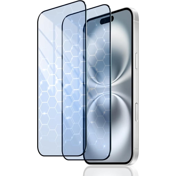 NEOYFC for 2-Pack Anti-Blue Light Screen Protector for iPhone 16 Plus/15 Plus, Tempered Glass Film, Impact-Protection, HD, Anti-Shatter, Anti-Scratch, 9H Hardness, Case Friendly, Bubble Free