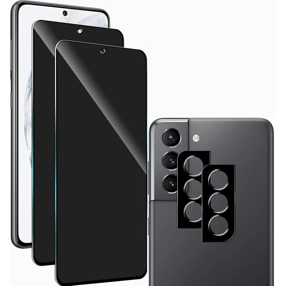 NEOYFC for 2 Pack Privacy Screen Protector for Samsung Galaxy S21 Plus 5G with 2 Pack Camera Lens Protector,Full Coverage Anti-Spy Tempered Glass Film,9H Hardness,Easy to Install