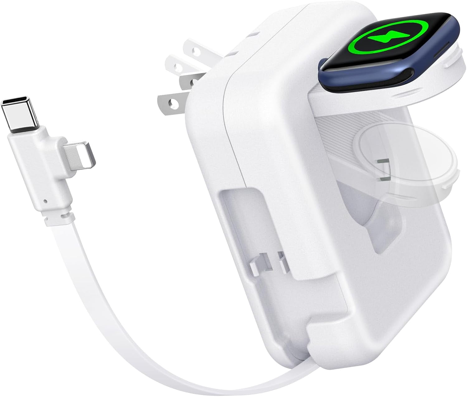 NEOYFC  2in1 iWatch Charger, 36W Retractable Charger for iPhone iWatch,Travel Wall Charging Block Compatible with iPhone 16/15/14/13/12/11 iWatch- Solid White