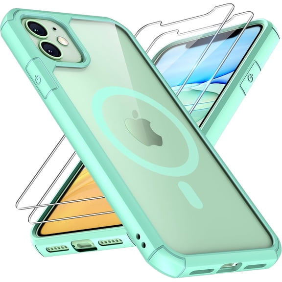 NEOYFC for 3 in 1 Magnetic for iPhone 11 Case, with 2X Screen Protector, 10 FT Drop Protection, Compatible with Magsafe Case for iPhone 11 Phone Case 6.1 inch - Green