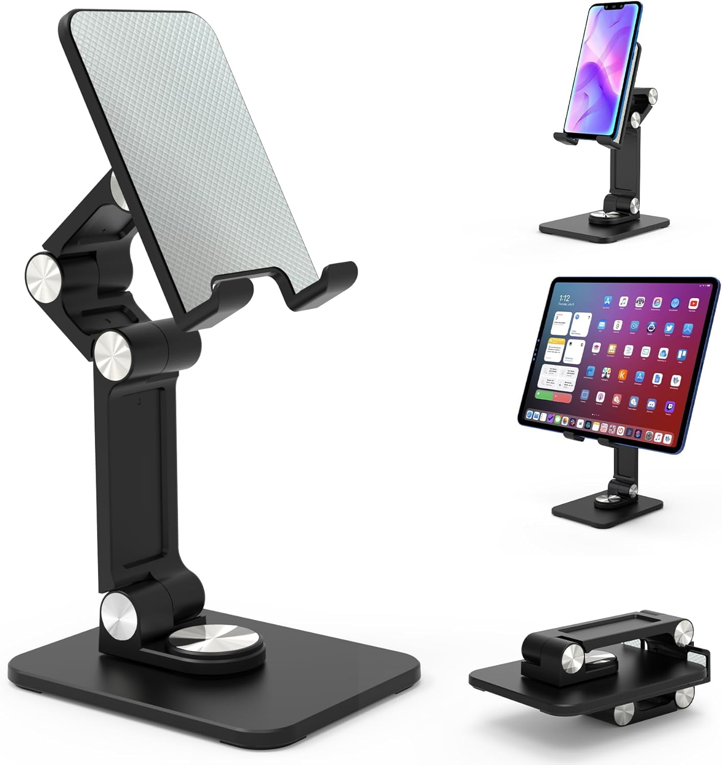 NEOYFC for 360 Rotating Cell Phone Stand,Folding Phone Stand,Adjustable Height and Angle Foldable Cell Phone Stand Holder for Desk, Taller for iPhone Stand Compatible with iPad Smartphones Tablet
