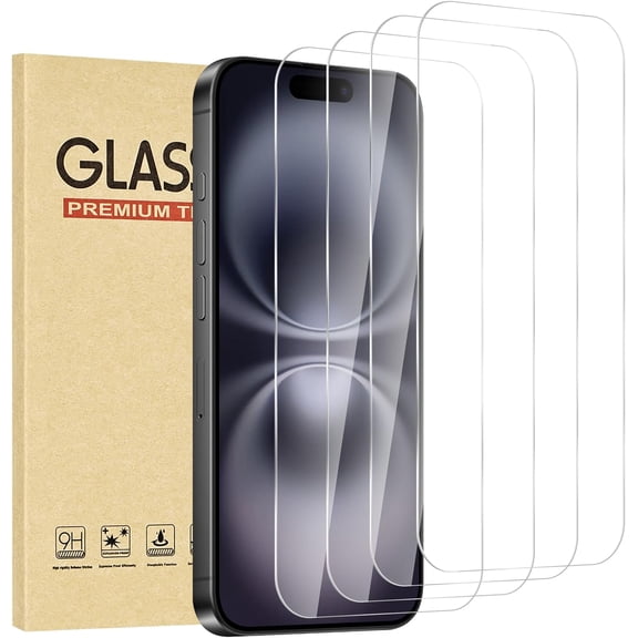 NEOYFC for 4 Pack for iPhone 16 Plus/ 15 Plus/ 15 Pro Max Screen ProtectorPremium Tempered Glass Film 9H HardnessScratch ResistantBubble FreeEasy InstallationUltra DurableHD Clear [6.7 inch]