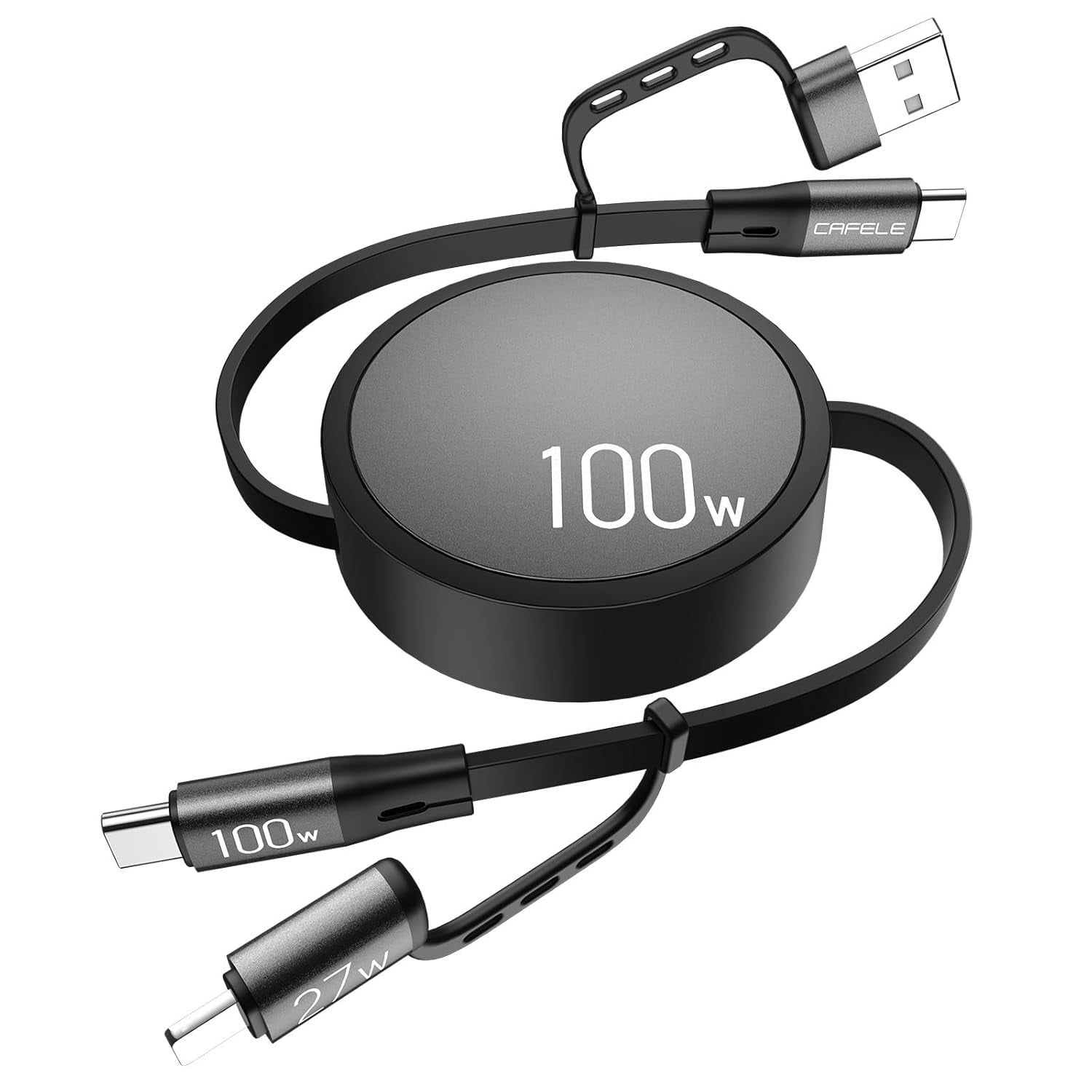NEOYFC  for   4-in-1 100W Retractable USB C Charging Cable with USB C/A to L/Type C 5A Fast Charging, Multi Charger Cord for Multiple Devices, Phone 17/16/15/14, Galaxy S24/S23, MBook, Pad (3.6ft)