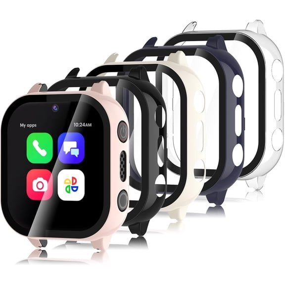 NEOYFC for 5-Pack Screen Protector Case Compatible with Cosmo JrTrack 4/3, Hard PC Tempered Glass Bumper Case Cover Compatible with Cosmo JrTrack 4 3, Clear/White/Black/Pink/Blue