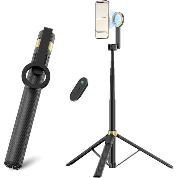 NEOYFC for 65" Magnetic Tripod for iPhone, Selfie Stick Tripod with Remote, 360 Rotatable Extendable Travel Tripod Phone Stand with Metal Ring, Compatible with iPhoneforAndroid