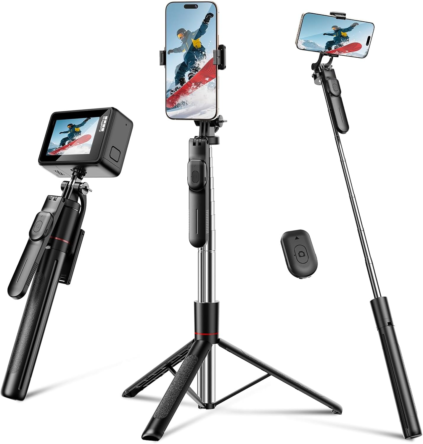 NEOYFC  67" Cell Phone Tripod Stand & Selfie Stick with Wireless Remote, All in One Multifunctional Selfie Stick Tripod for iPhone Android Action Camera GoPro Insta360 DJI OSMO Pocket 3 Accessories