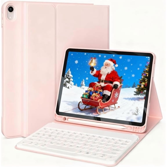 NEOYFC for  Case for iPad (A16) 11th/10th Generation (11/10.9 Inch, 2025/2022)- 7 Colors Backlit Wireless Detachable Round Keys Keyboard, Slim Smart Folio Cover with Pencil Holder, Pink