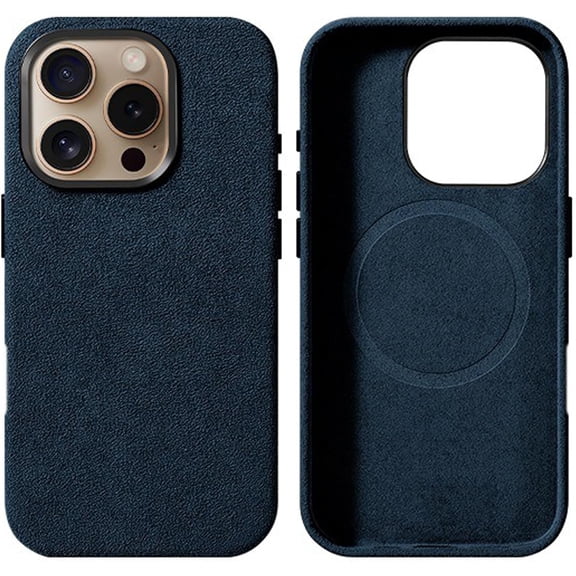 NEOYFC for Case for iPhone 16 Pro Max/16 Pro/16 Plus/16, Handmade Alcantara Fully-Wrapped Protective Case with Microfiber Lining, Compatible with Magsafe,Blue,16
