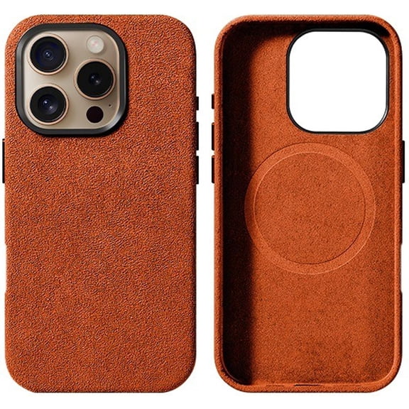 NEOYFC for  Case for iPhone 16 Pro Max/16 Pro/16 Plus/16, Handmade Alcantara Fully-Wrapped Protective Case with Microfiber Lining, Compatible with Magsafe,Orange,16 Pro Max
