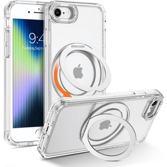 NEOYFC for Case for iPhone SE 2020 2022 3rd 2nd Gen,Magnetic Compatible with Magsafe with 360 Rotatable Ring Holder Kickstand Slim Translucent Matte Men Women Shockproof Protective