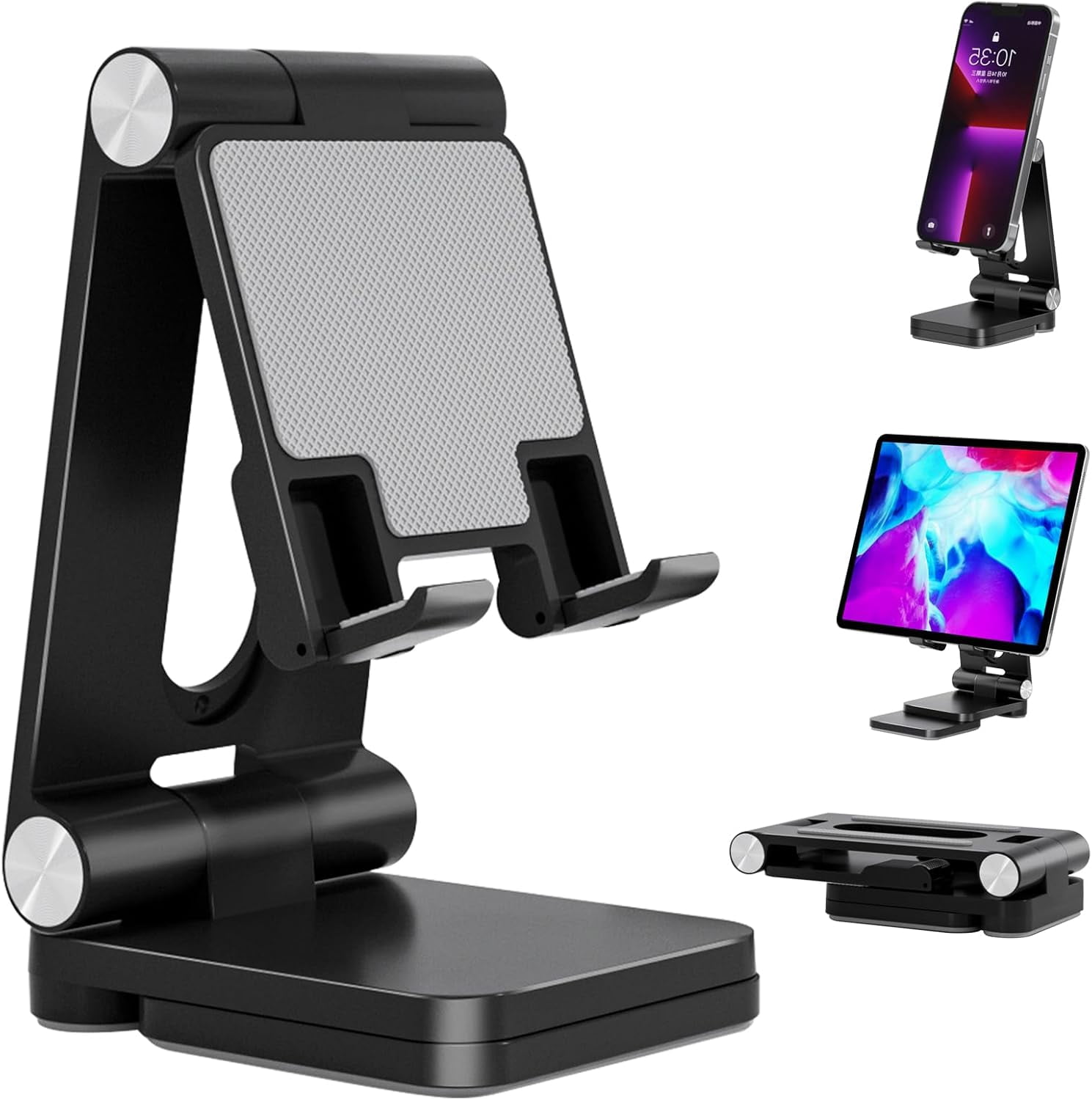 NEOYFC for Cell Phone Stand,Laptop Stand, Adjustable Height and Angle Foldable Cell Phone Stand Holder for Desk, Taller for iPhone Stand Compatible with 4-11" Smartphones iPad Tablet Laptop (Black)