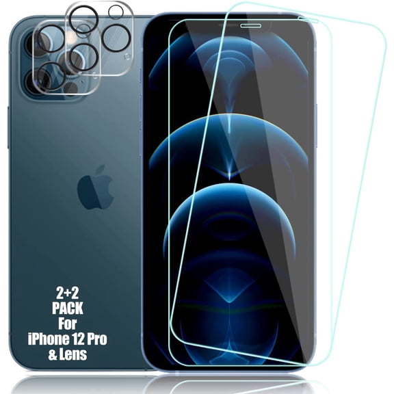 NEOYFC for  Compatible with iPhone 12 Pro Screen Protector+ Camera Lens Protectors, [2 + 2 Pack] Premium HD Clear Tempered Glass, Anti-Bubble 3D Curved Accuracy Film For iPhone 12 Pro(6.1 Inch)