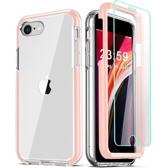 NEOYFC for Compatible for iPhone SE/8/7 Case with Screen Protectors, Military Grade Drop Protection, Dual Layer Design Non-Yellowing Heavy Duty Protective Shockproof Phone Bumper Case, Pink